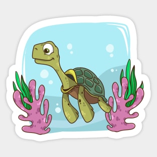 Hand Drawn Sea Turtle Cartoon Sticker